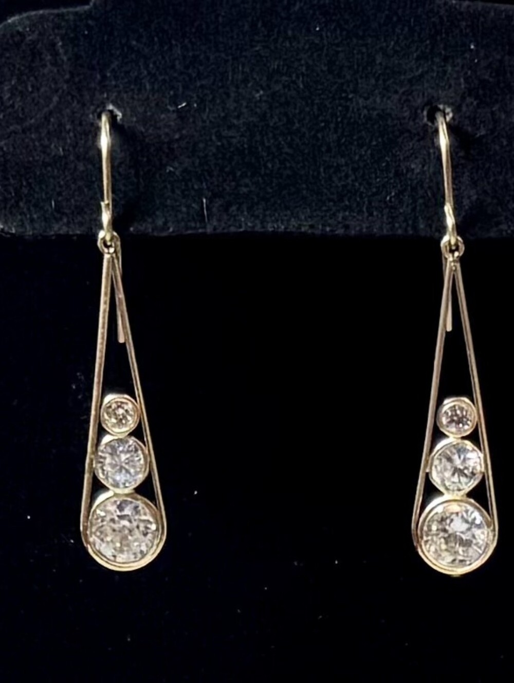 14K Gold CZ Drop Ears 14K Cubic Zirconia Earrings NEW